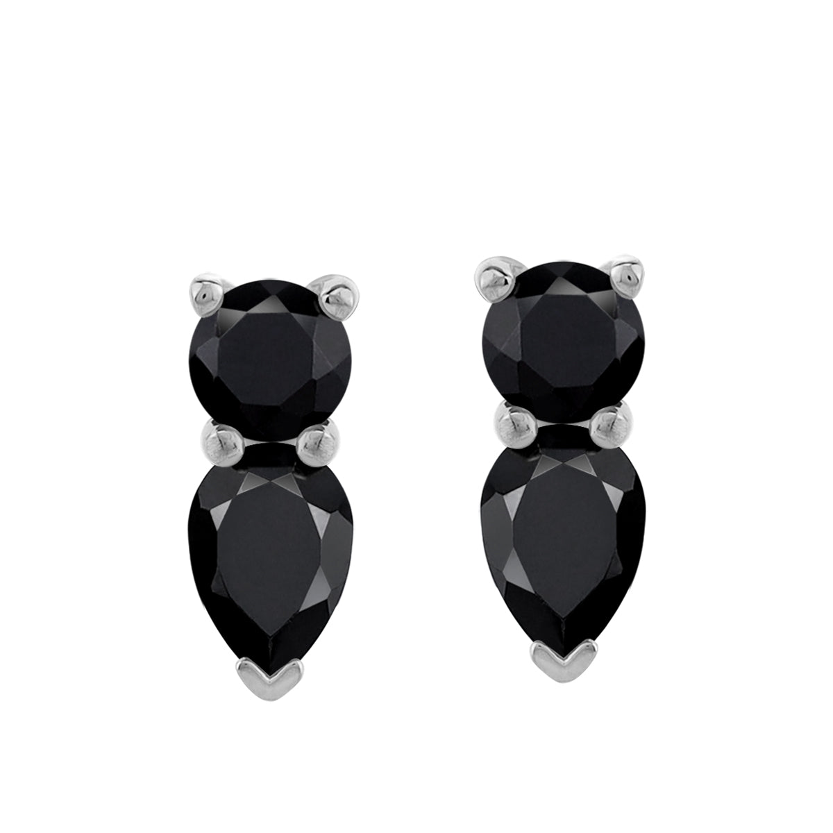 1.64 CTW Natural Black Onyx White Gold Plated 925 Sterling Silver Basic Drop Stud Post Gemstone