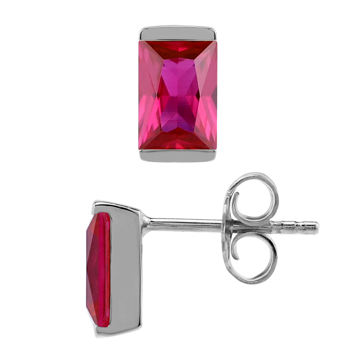 7X5mm Simulated Baguette Shape Red Ruby White Gold Plated 925 Sterling Silver Business Attire Stud Post Earrings