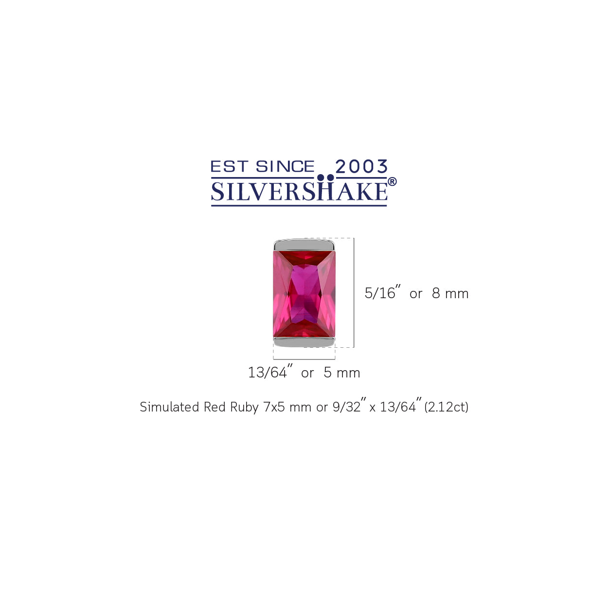 7X5mm Simulated Baguette Shape Red Ruby White Gold Plated 925 Sterling Silver Business Attire Stud Post Earrings