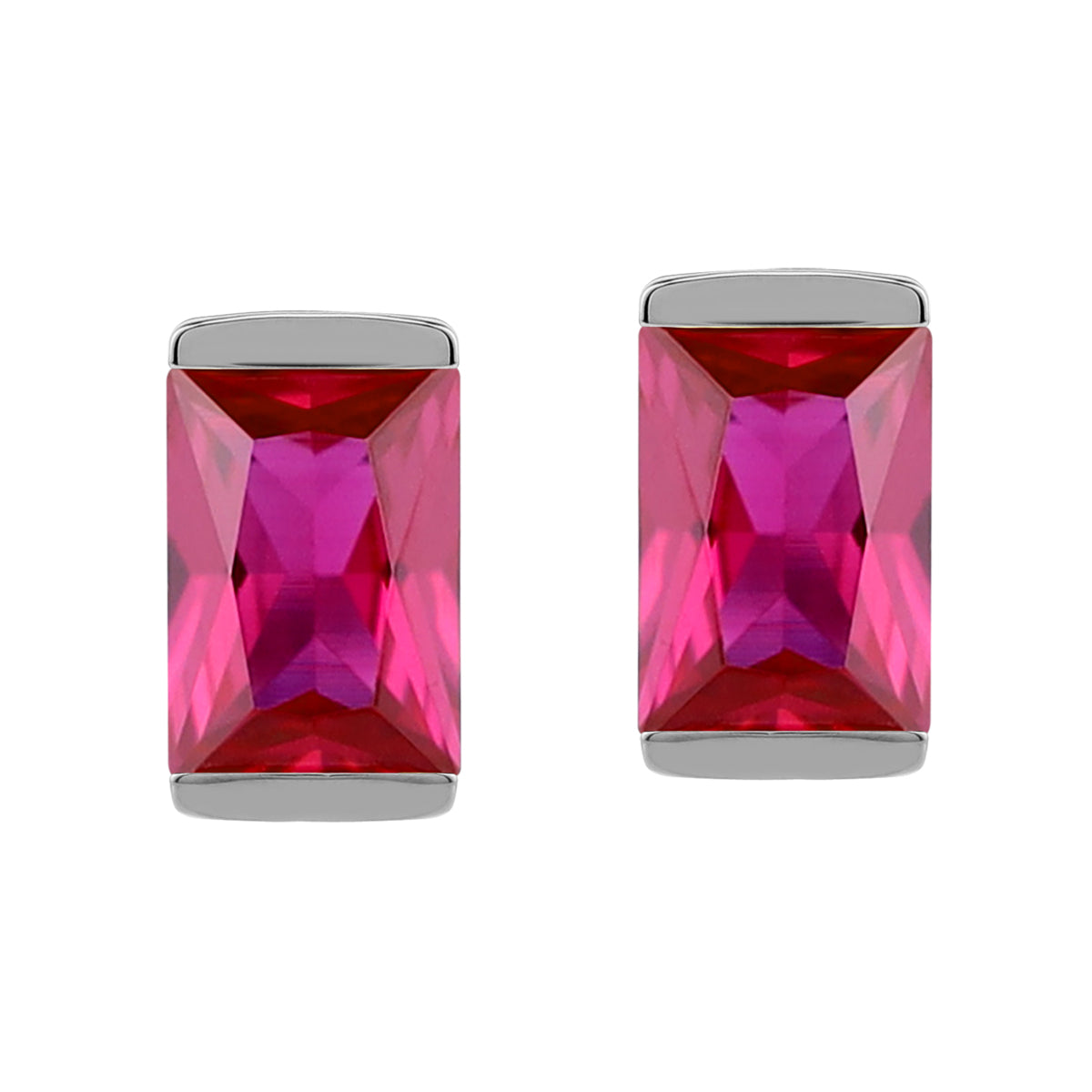 7X5mm Simulated Baguette Shape Red Ruby White Gold Plated 925 Sterling Silver Business Attire Stud Post Earrings