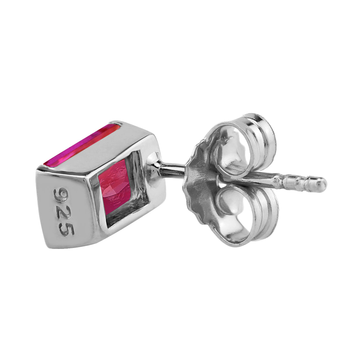 7X5mm Simulated Baguette Shape Red Ruby White Gold Plated 925 Sterling Silver Business Attire Stud Post Earrings