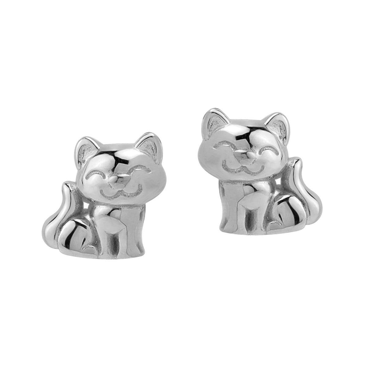 8MM Petite White Gold Plated 925 Sterling Silver Minimalist Cat Pet Casual Stud Earrings