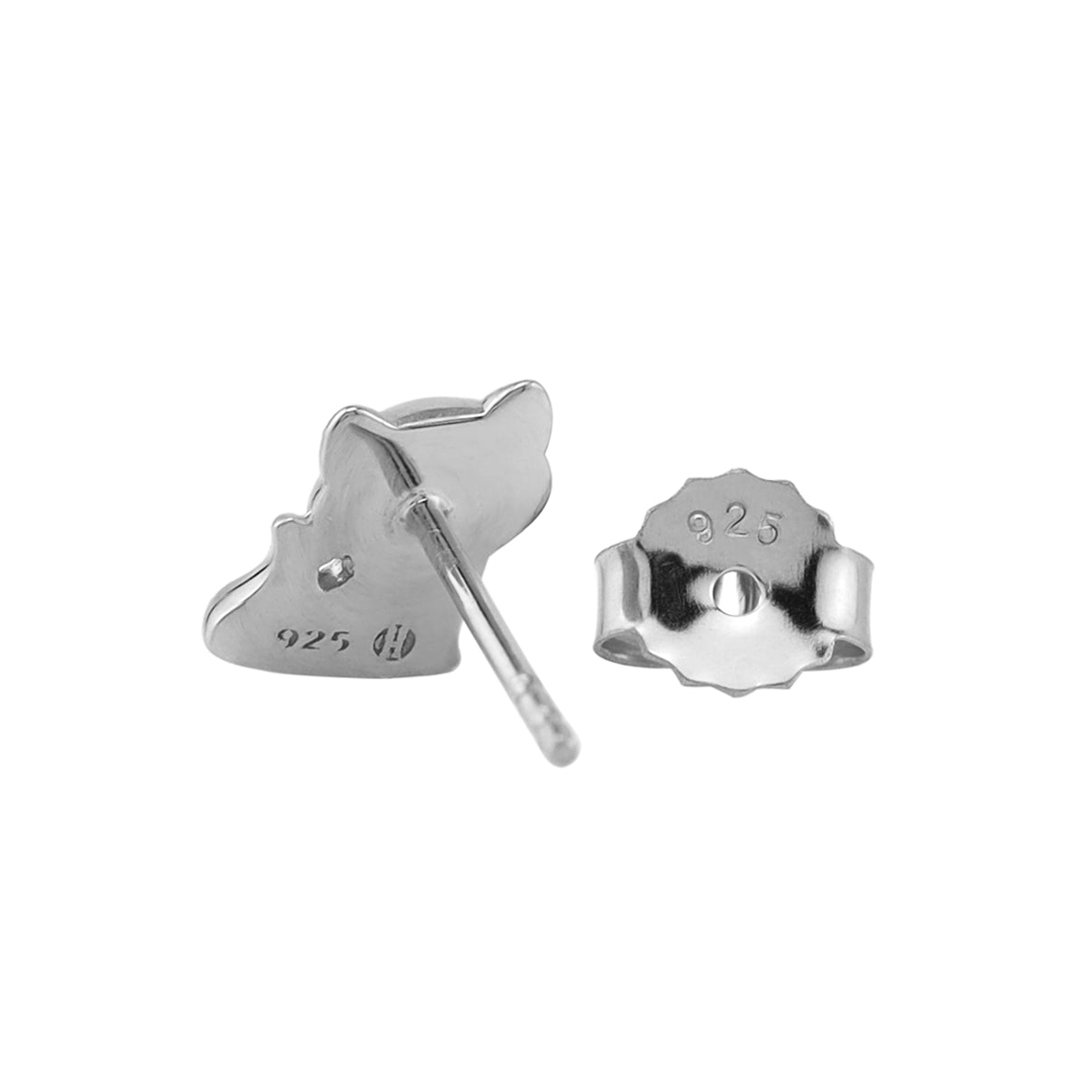 8MM Petite White Gold Plated 925 Sterling Silver Minimalist Cat Pet Casual Stud Earrings