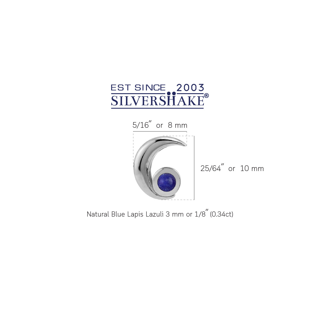 3MM Natural Round Shape Blue Lapis Lazuli White Gold Plated 925 Sterling Silver Crescent Moon Casual Stud Gemstone Earrings