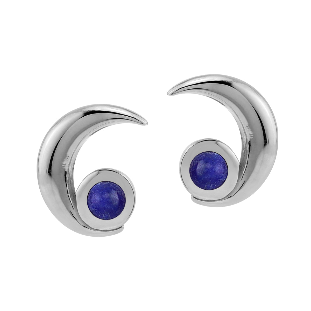 3MM Natural Round Shape Blue Lapis Lazuli White Gold Plated 925 Sterling Silver Crescent Moon Casual Stud Gemstone Earrings