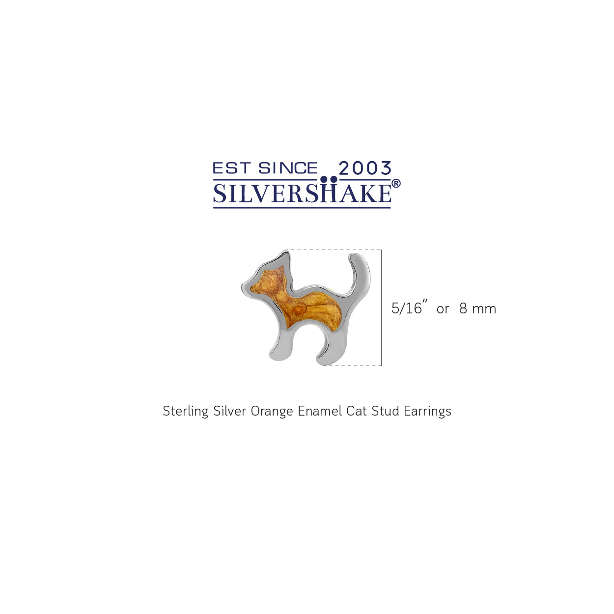8MM Petite Orange Enamel White Gold Plated 925 Sterling Silver Minimalist Cat Pet Casual Stud Earrings