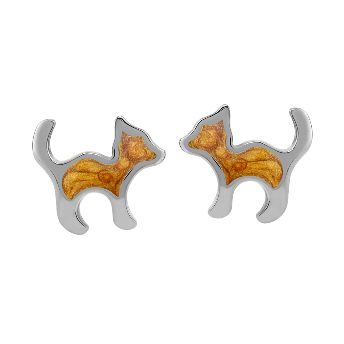 8MM Petite Orange Enamel White Gold Plated 925 Sterling Silver Minimalist Cat Pet Casual Stud Earrings