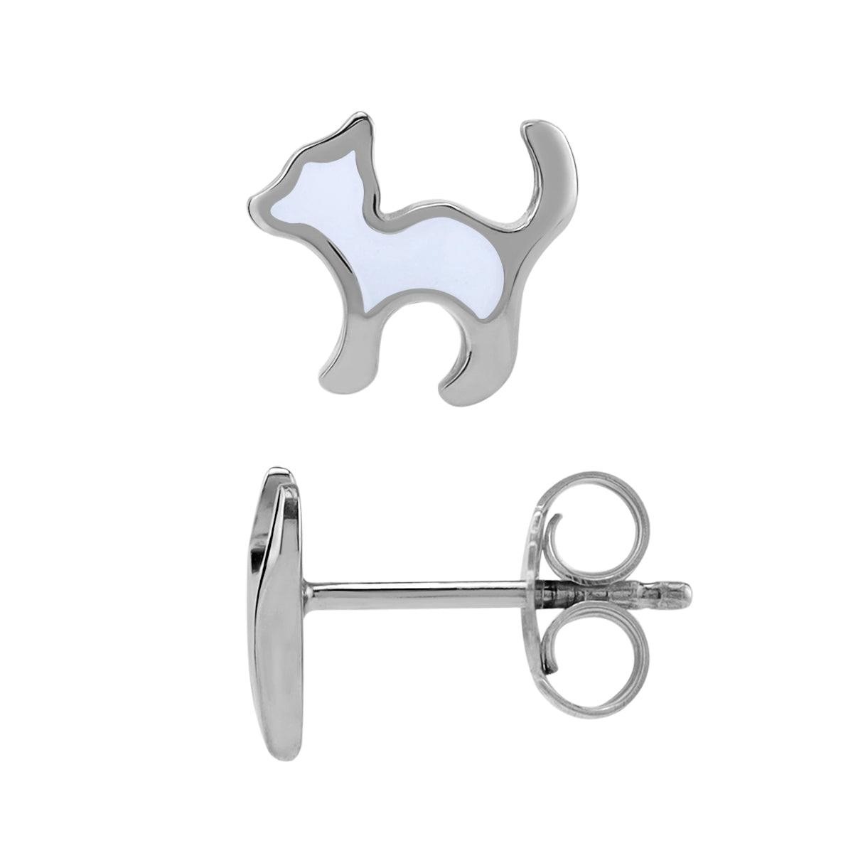 8MM Petite Enamel White Gold Plated 925 Sterling Silver Minimalist Cat Pet Casual Stud Earrings