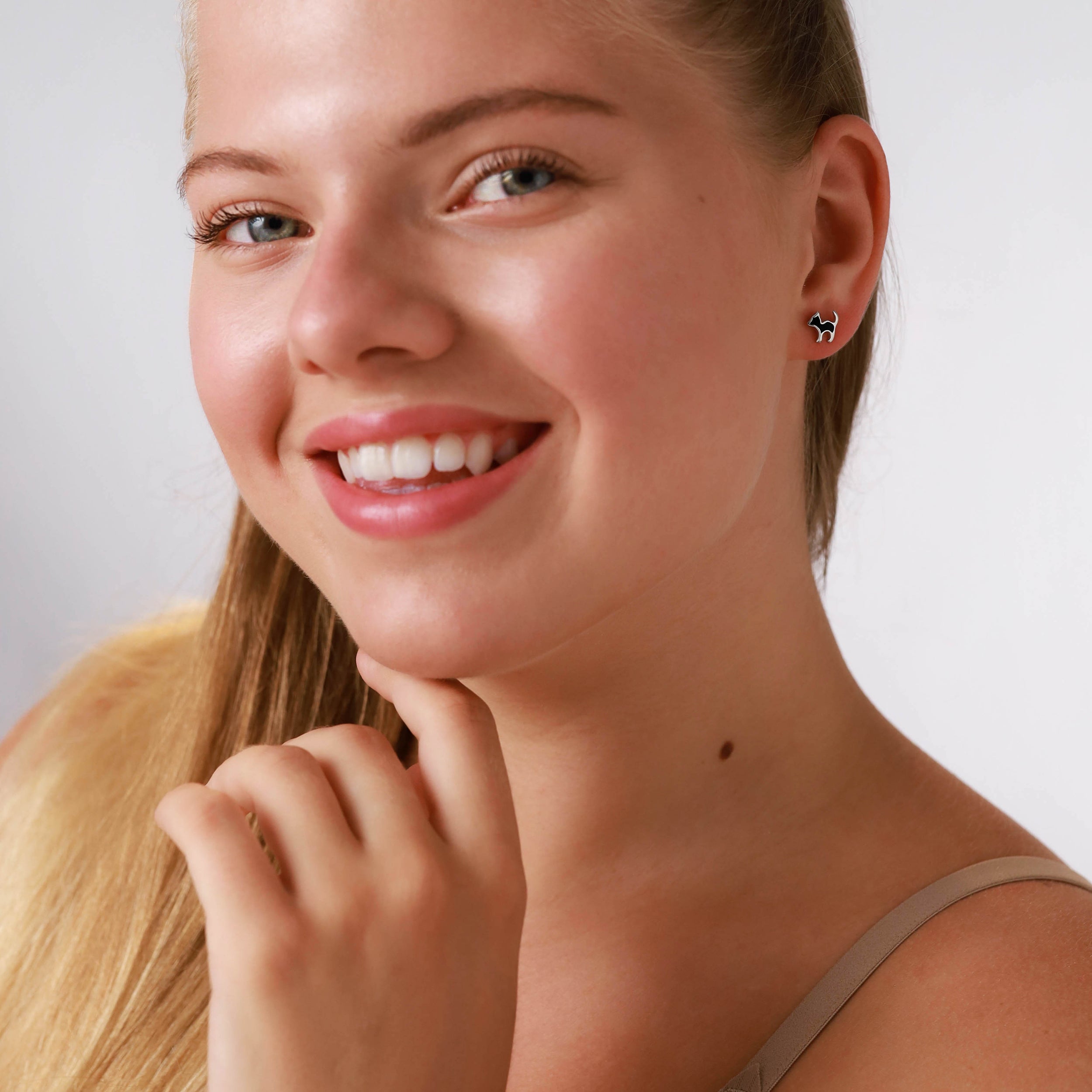 8MM Petite Enamel White Gold Plated 925 Sterling Silver Minimalist Cat Pet Casual Stud Earrings