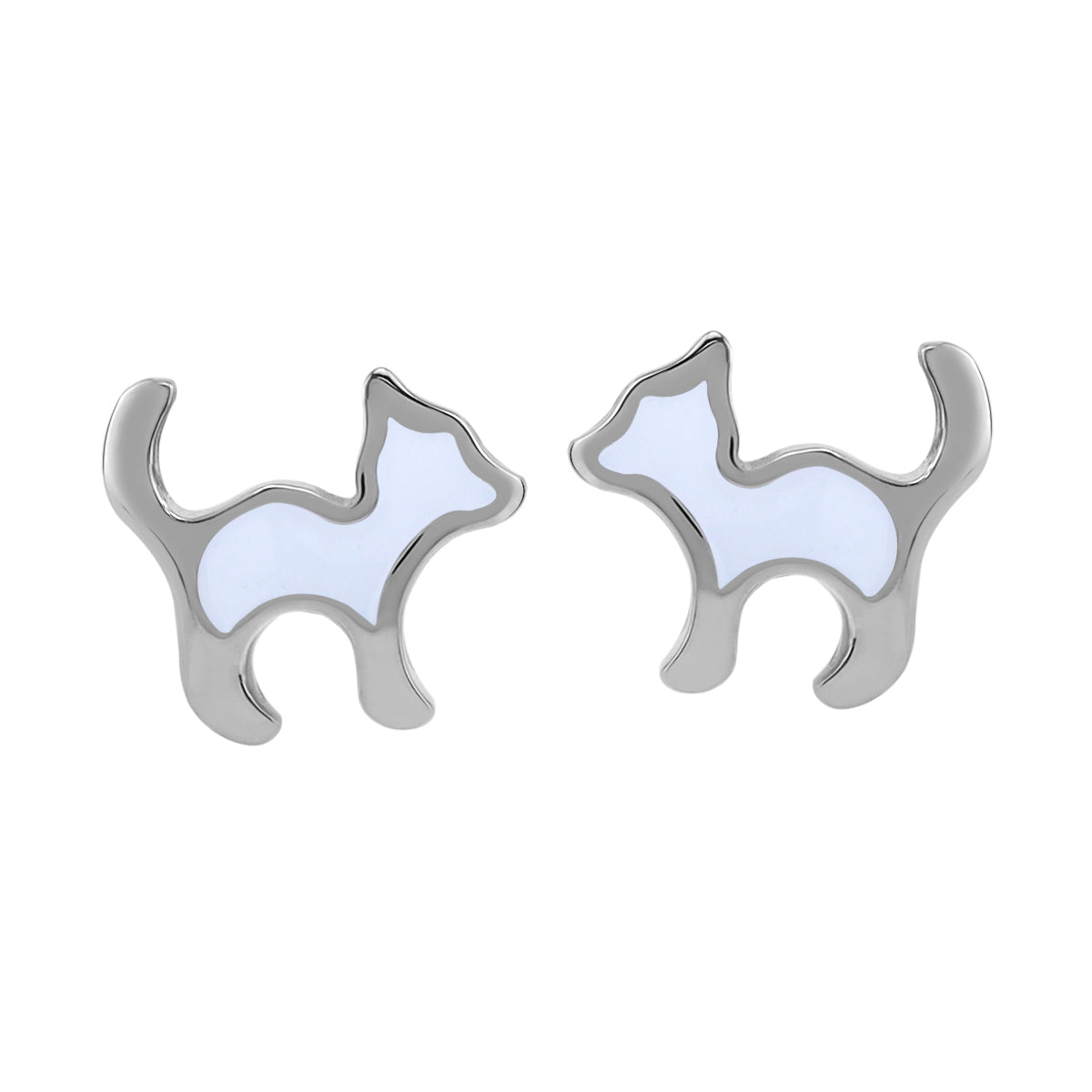 8MM Petite Enamel White Gold Plated 925 Sterling Silver Minimalist Cat Pet Casual Stud Earrings