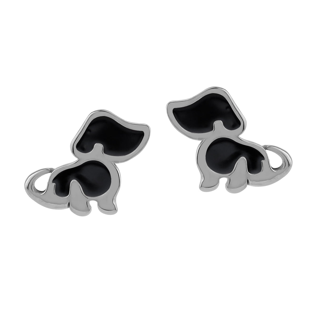8MM Petite Black Enamel White Gold Plated 925 Sterling Silver Minimalist Dog Pet Casual Stud Earrings
