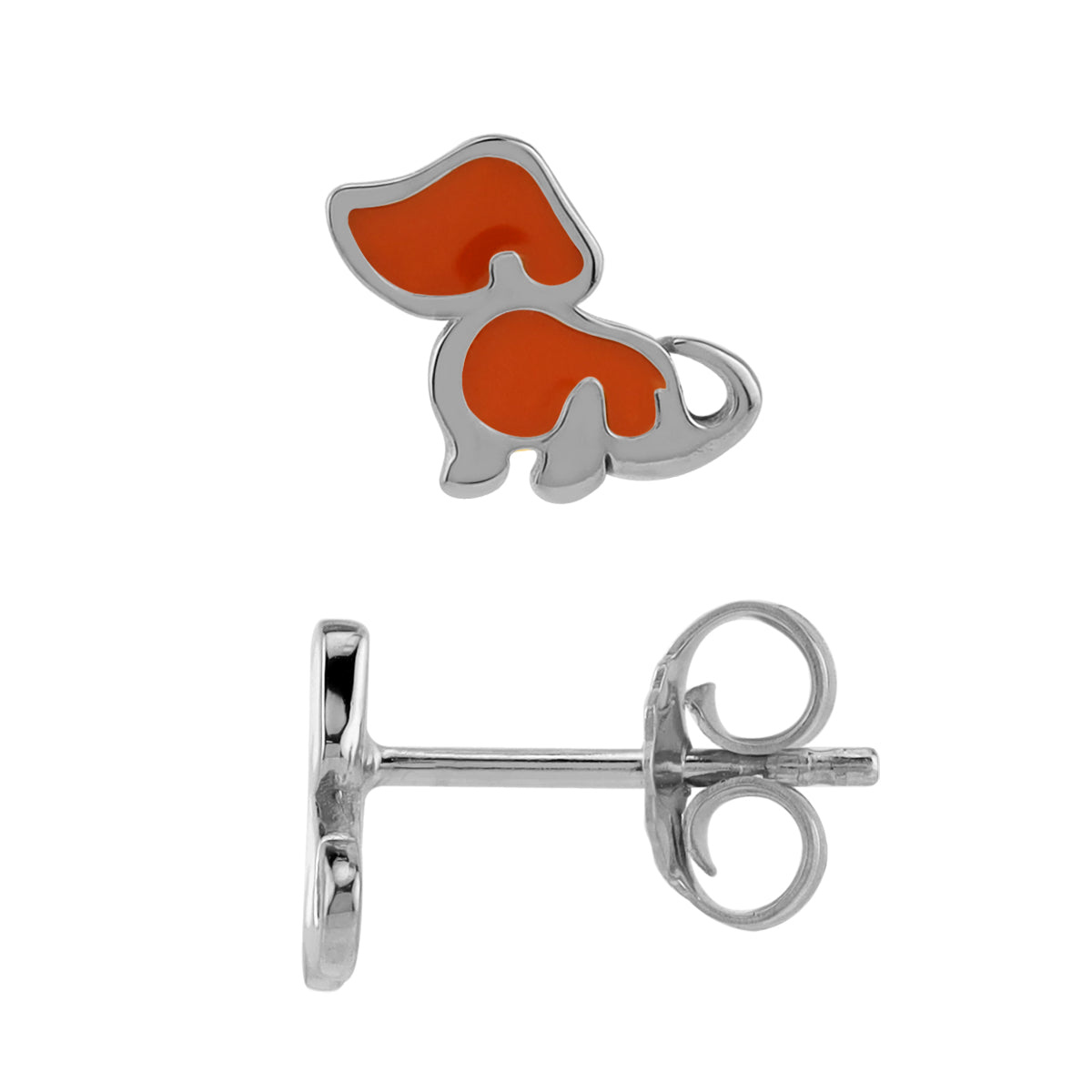 8MM Petite Orange Enamel White Gold Plated 925 Sterling Silver Minimalist Dog Pet Casual Stud Earrings
