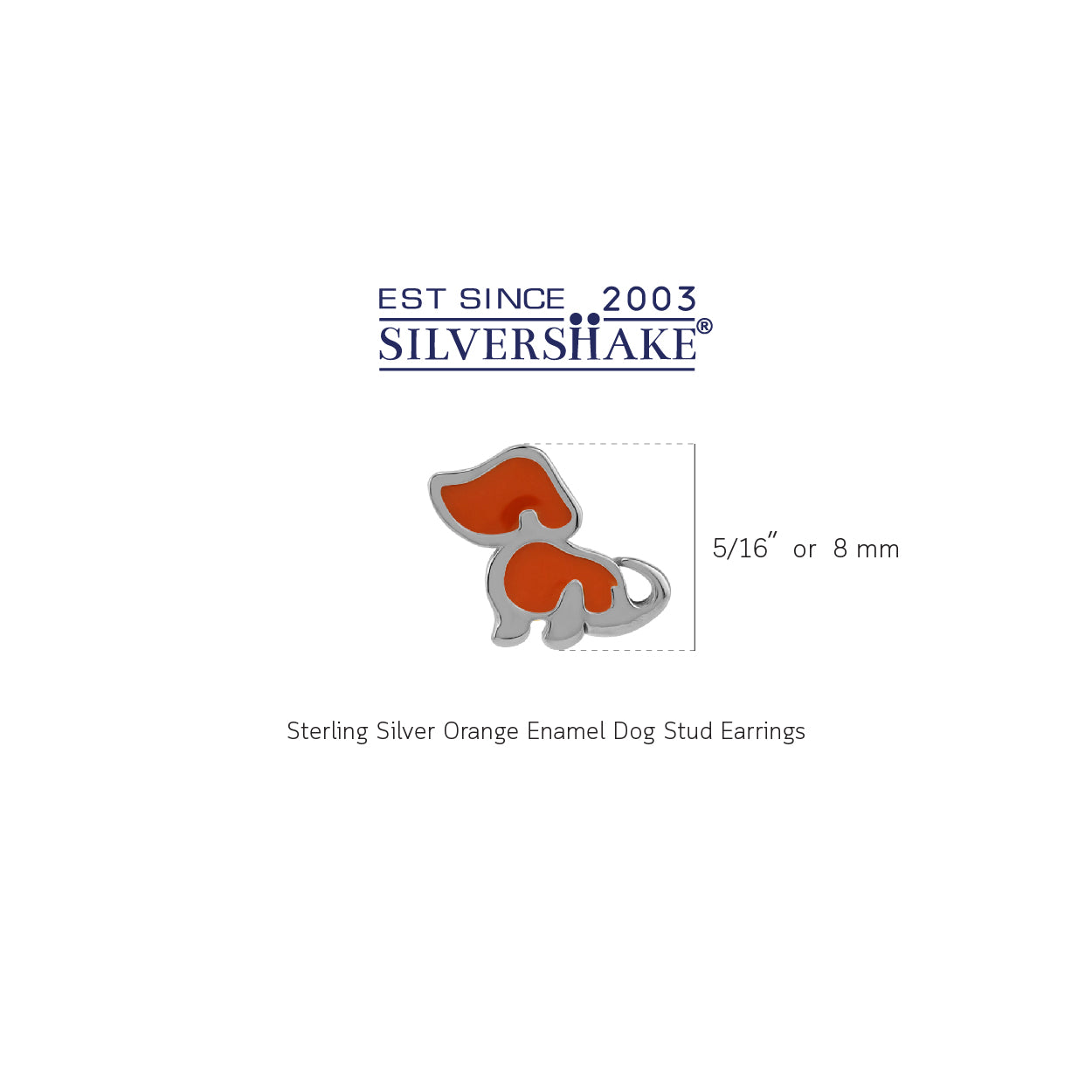 8MM Petite Orange Enamel White Gold Plated 925 Sterling Silver Minimalist Dog Pet Casual Stud Earrings