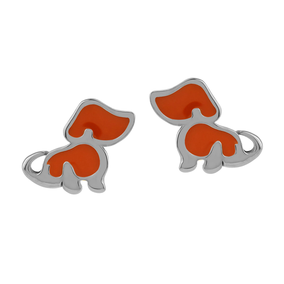8MM Petite Orange Enamel White Gold Plated 925 Sterling Silver Minimalist Dog Pet Casual Stud Earrings