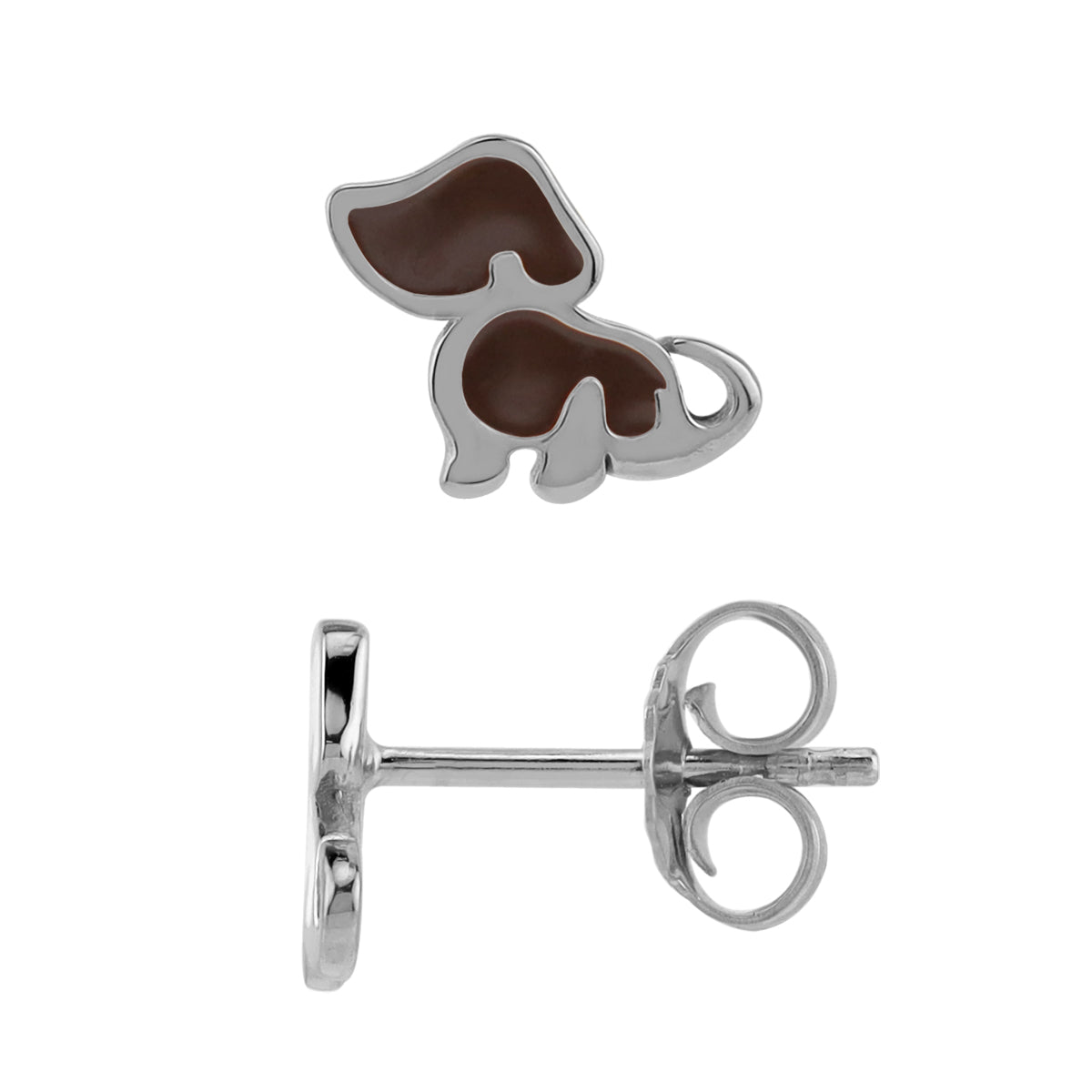 8MM Petite Brown Enamel White Gold Plated 925 Sterling Silver Minimalist Dog Pet Casual Stud Earrings