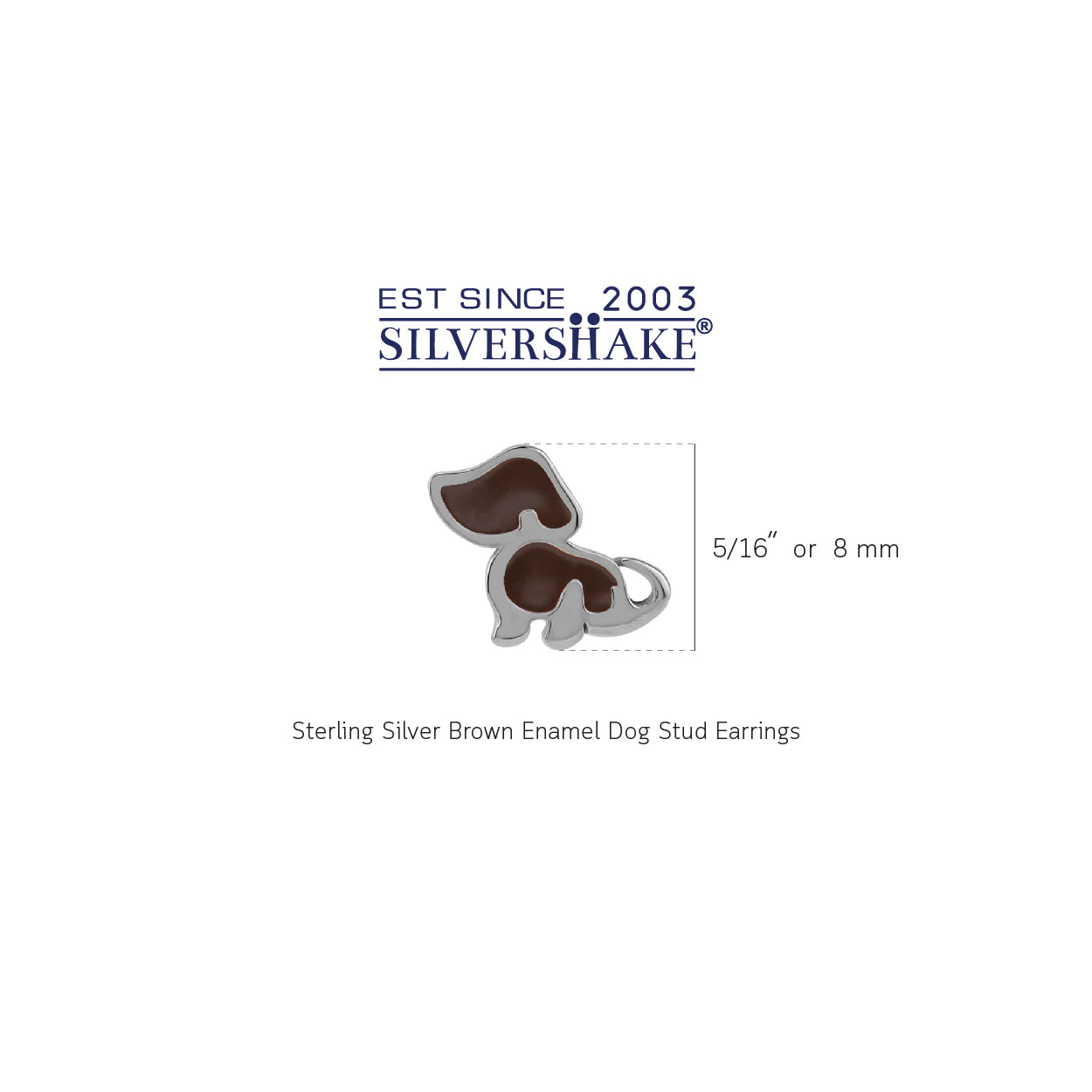 8MM Petite Brown Enamel White Gold Plated 925 Sterling Silver Minimalist Dog Pet Casual Stud Earrings