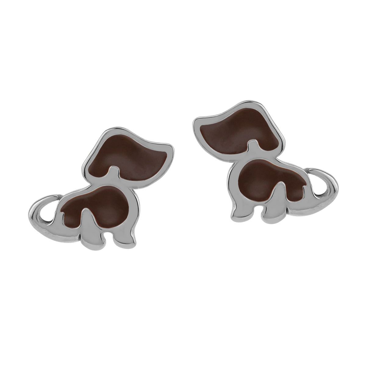 8MM Petite Brown Enamel White Gold Plated 925 Sterling Silver Minimalist Dog Pet Casual Stud Earrings