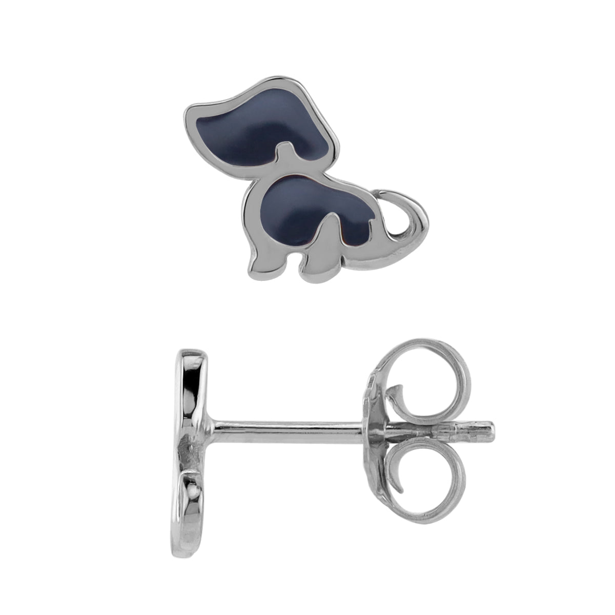 8MM Petite Gray Enamel White Gold Plated 925 Sterling Silver Minimalist Dog Pet Casual Stud Earrings
