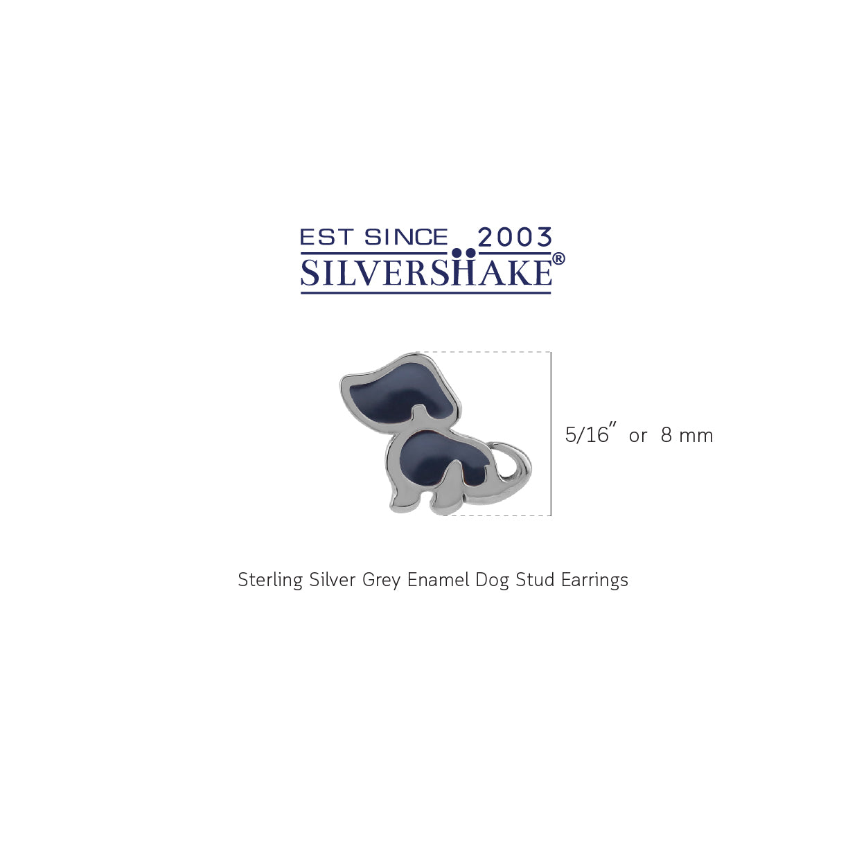 8MM Petite Gray Enamel White Gold Plated 925 Sterling Silver Minimalist Dog Pet Casual Stud Earrings
