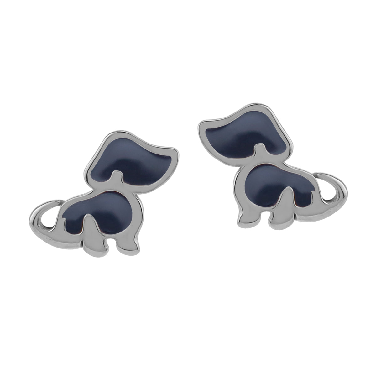 8MM Petite Gray Enamel White Gold Plated 925 Sterling Silver Minimalist Dog Pet Casual Stud Earrings