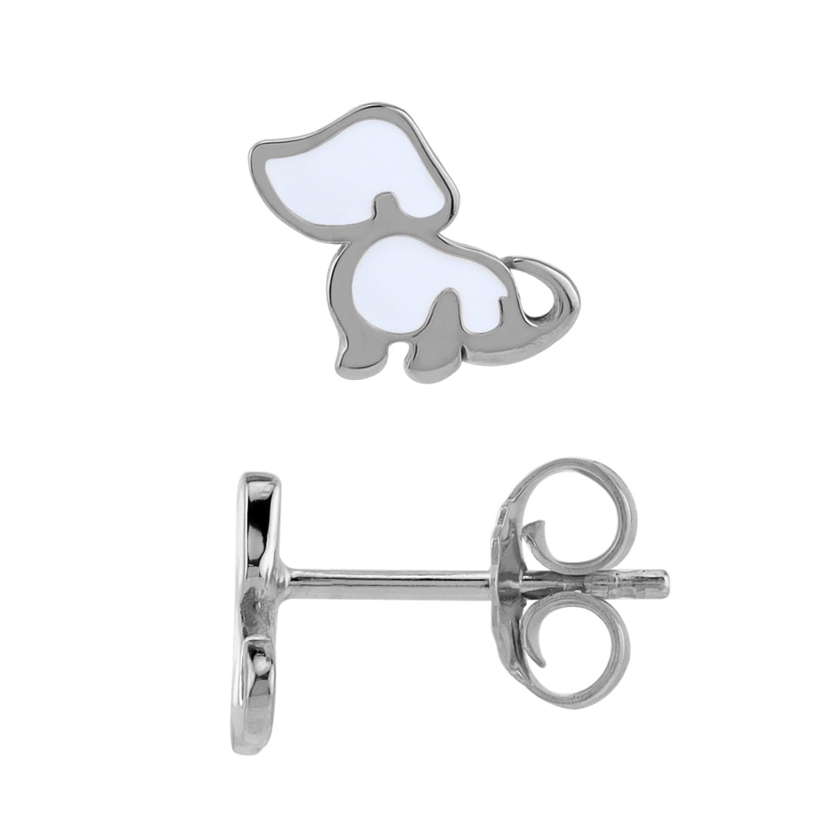 8MM Petite Enamel White Gold Plated 925 Sterling Silver Minimalist Dog Pet Casual Stud Earrings