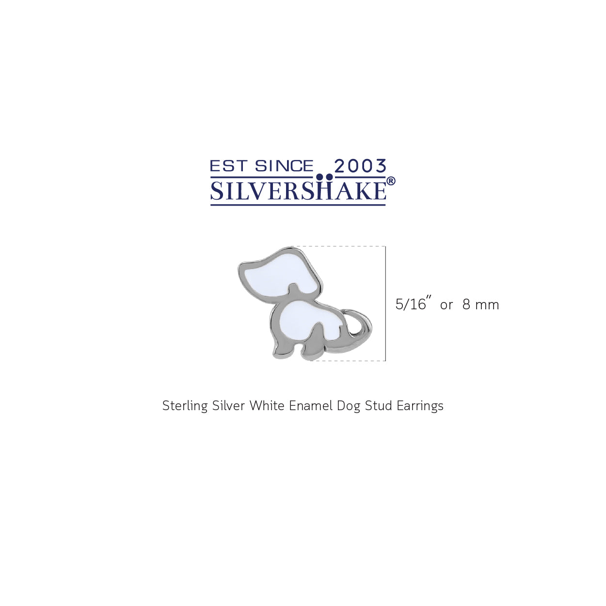 8MM Petite Enamel White Gold Plated 925 Sterling Silver Minimalist Dog Pet Casual Stud Earrings