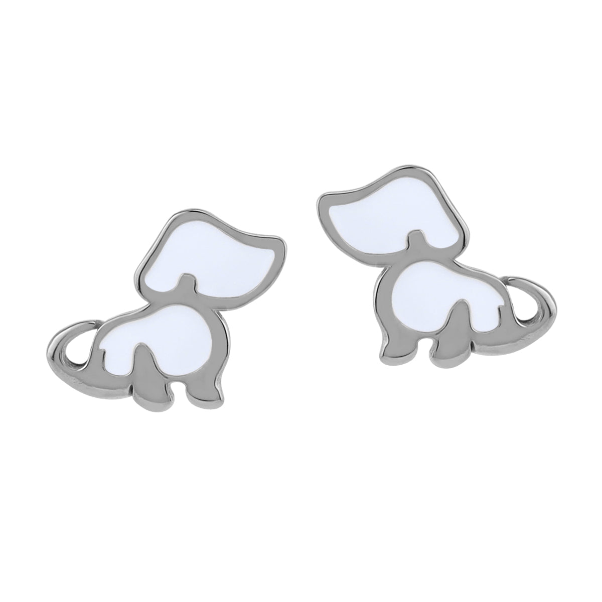 8MM Petite Enamel White Gold Plated 925 Sterling Silver Minimalist Dog Pet Casual Stud Earrings
