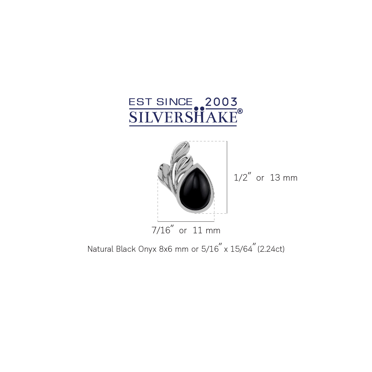 Silvershake 8X6mm Natural Pear Shape Black Onyx White Gold Plated 925 Sterling Silver Leaf Casual Stud Post Gemstone Earrings Jewelry for Women - Silvershake-store