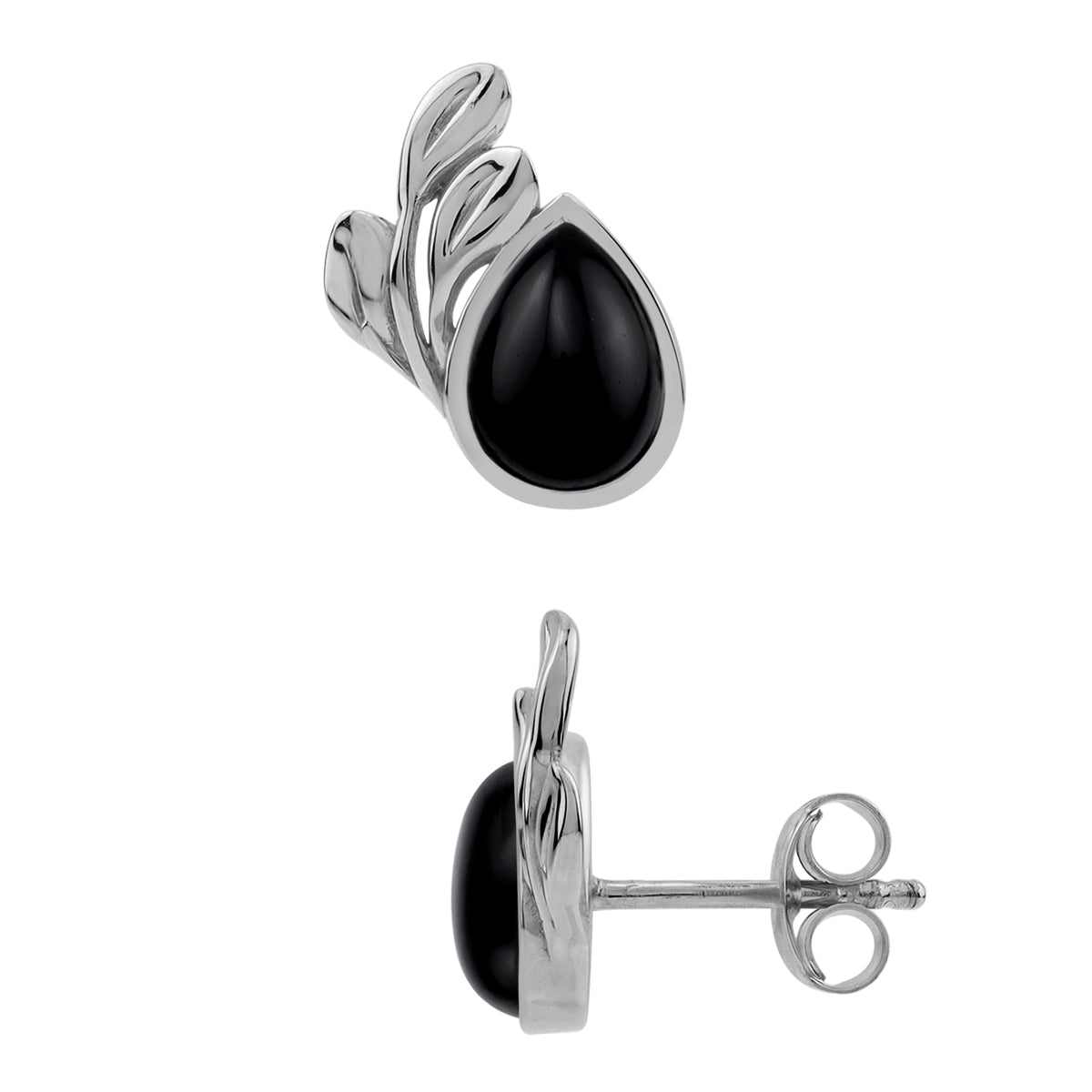 Silvershake 8X6mm Natural Pear Shape Black Onyx White Gold Plated 925 Sterling Silver Leaf Casual Stud Post Gemstone Earrings Jewelry for Women - Silvershake-store
