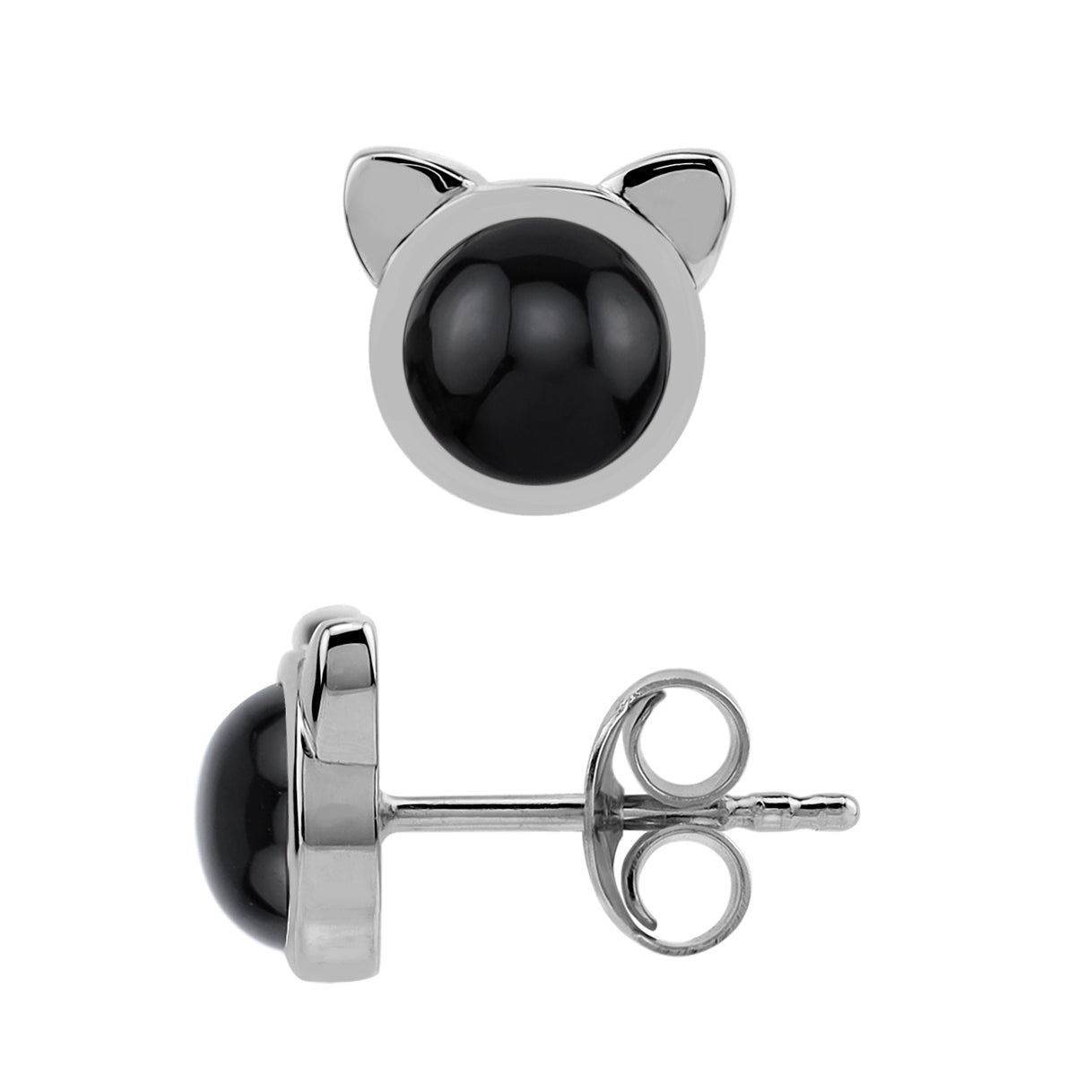 Silvershake 6MM Natural Round Shape Black Onyx White Gold Plated 925 Sterling Silver Cat Face Pet Cute Stud Gemstone Earrings Jewelry for Women - Silvershake-store