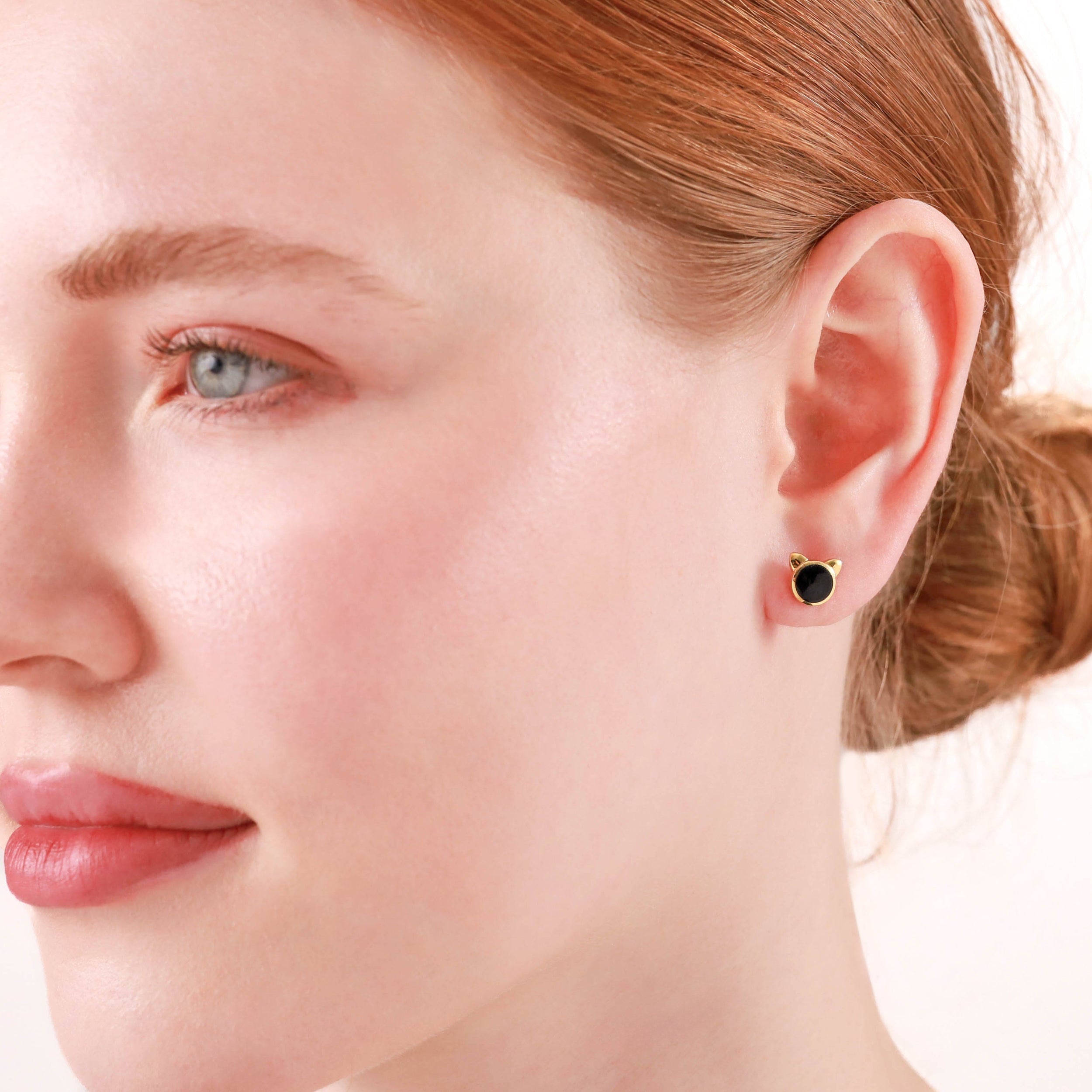 Silvershake 6MM Natural Round Shape Black Onyx White Gold Plated 925 Sterling Silver Cat Face Pet Cute Stud Gemstone Earrings Jewelry for Women - Silvershake-store