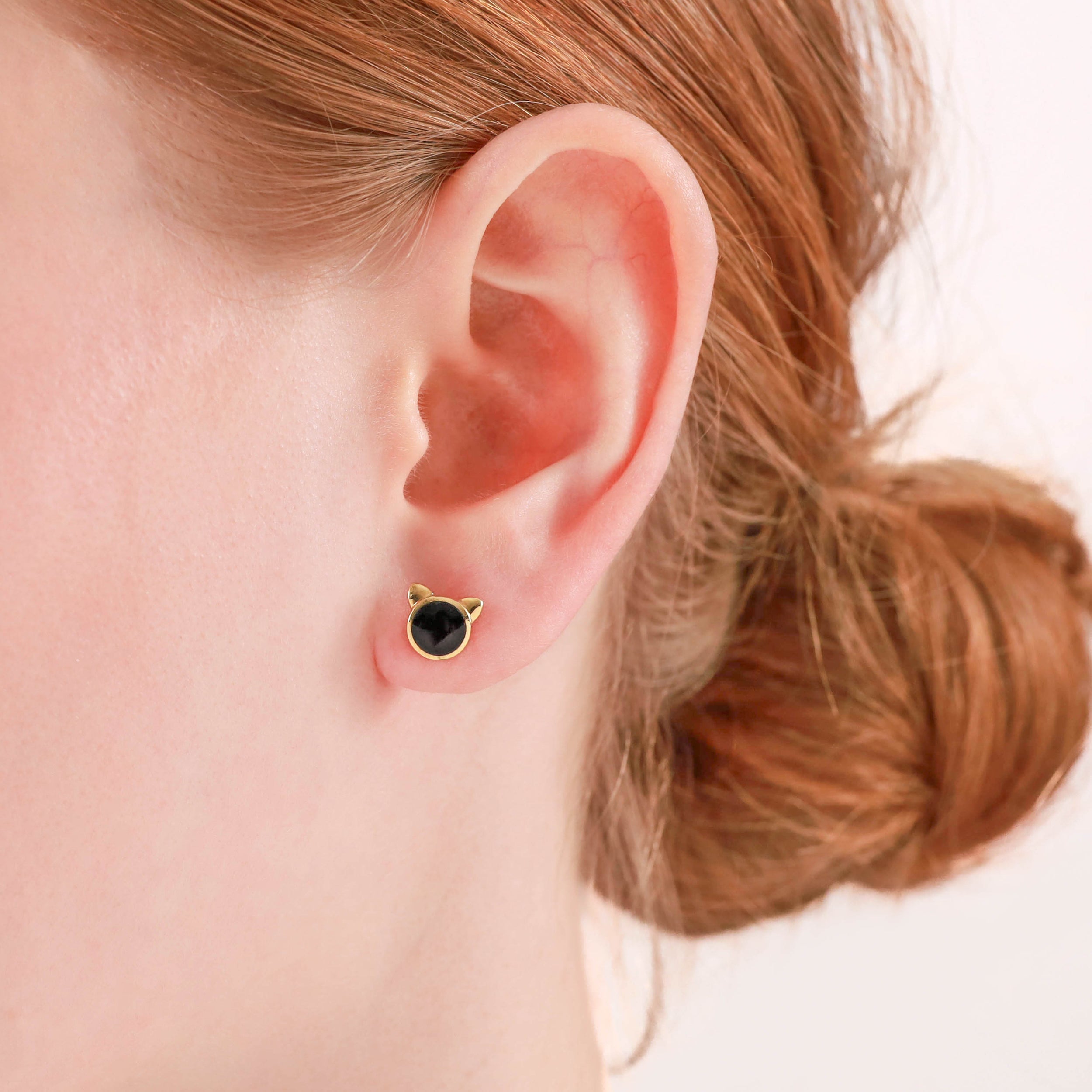 Silvershake 6MM Natural Round Shape Black Onyx White Gold Plated 925 Sterling Silver Cat Face Pet Cute Stud Gemstone Earrings Jewelry for Women - Silvershake-store