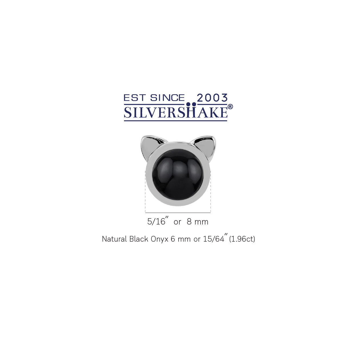Silvershake 6MM Natural Round Shape Black Onyx White Gold Plated 925 Sterling Silver Cat Face Pet Cute Stud Gemstone Earrings Jewelry for Women - Silvershake-store