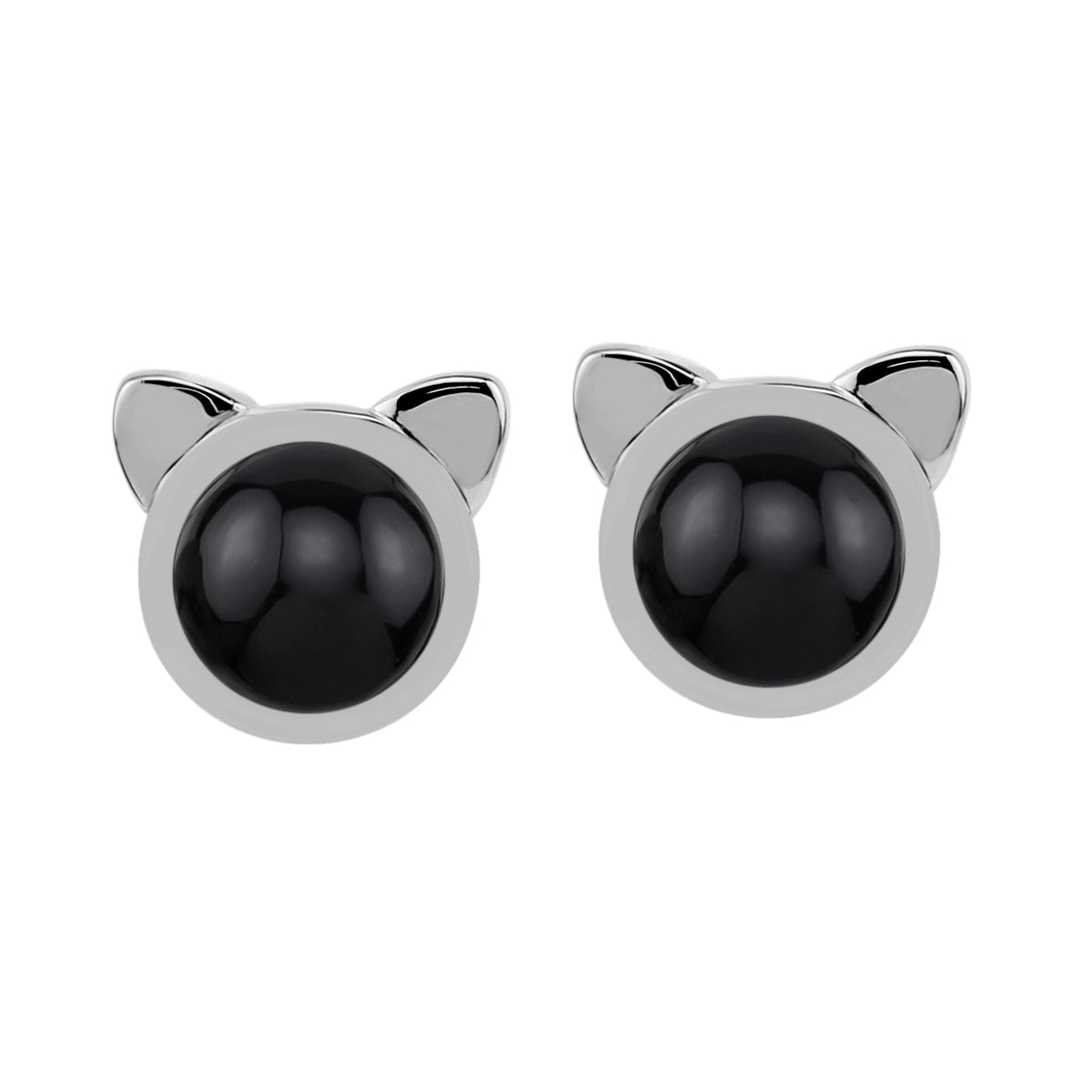 Silvershake 6MM Natural Round Shape Black Onyx White Gold Plated 925 Sterling Silver Cat Face Pet Cute Stud Gemstone Earrings Jewelry for Women - Silvershake-store
