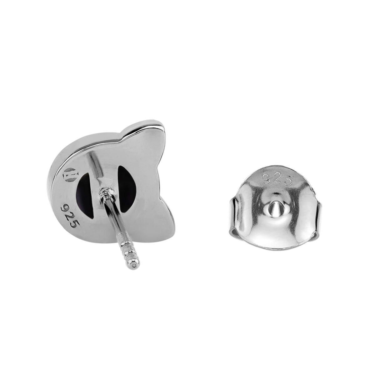 Silvershake 6MM Natural Round Shape Black Onyx White Gold Plated 925 Sterling Silver Cat Face Pet Cute Stud Gemstone Earrings Jewelry for Women - Silvershake-store