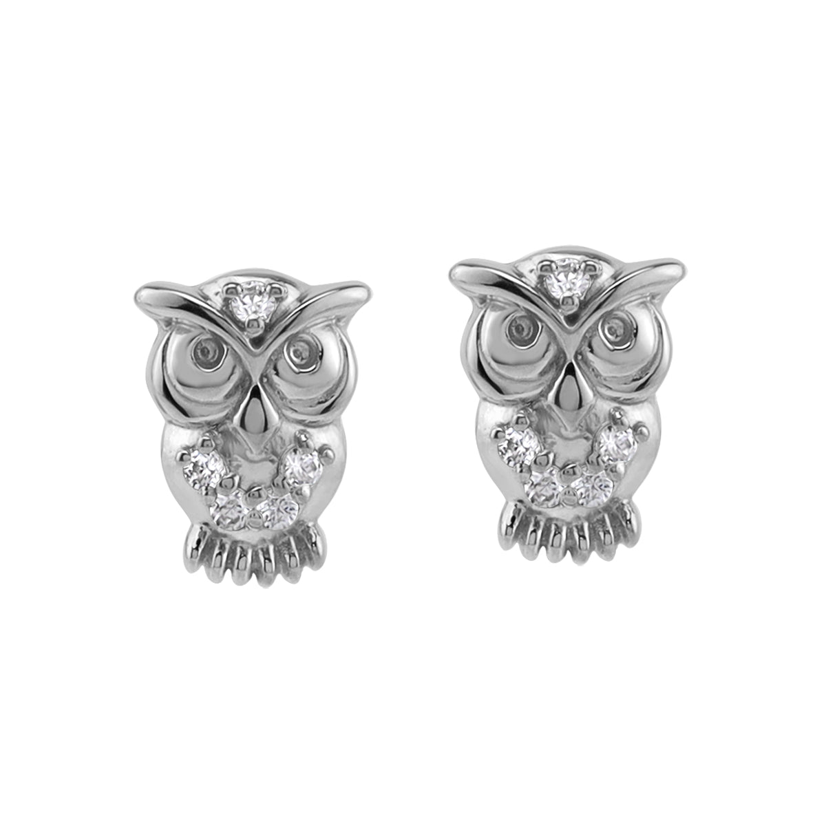 Silvershake Petite Cubic Zirconia White Gold Plated 925 Sterling Silver Wise Owl Casual Stud Earrings April Gemstone Birthstone Jewelry for Women - Silvershake-store