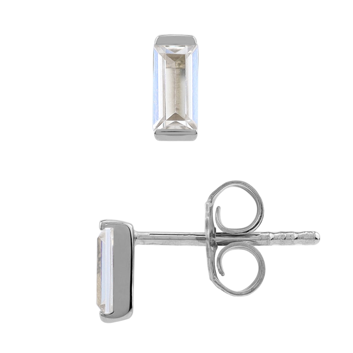 Silvershake 5X2.5mm Petite Baguette Shape Cubic Zirconia White Gold Plated 925 Sterling Silver Minimalist Stud Post Earrings April Gemstone Birthstone Jewelry for Women - Silvershake-store