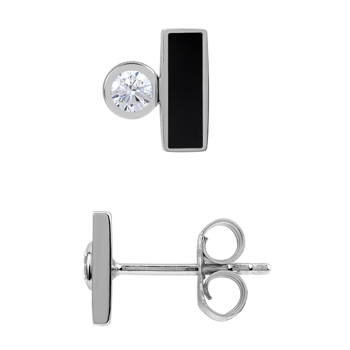 Silvershake Natural Black Onyx Inlay and Cubic Zirconia White Gold Plated 925 Sterling Silver Geometric Casual Stud Post Earrings Jewelry for Women - Silvershake-store