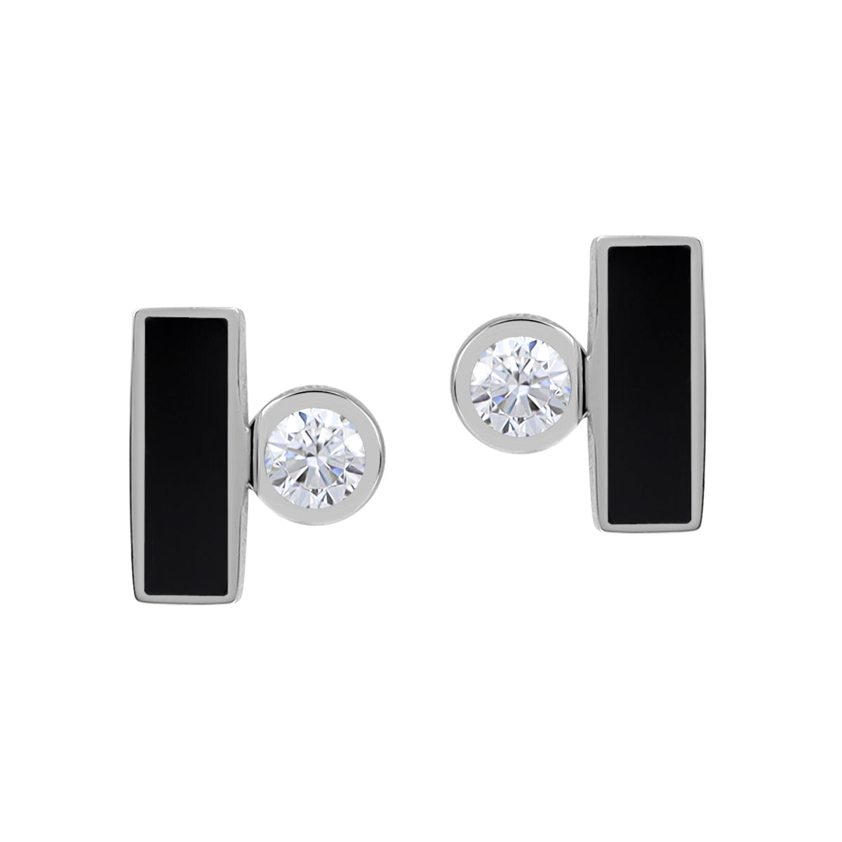 Silvershake Natural Black Onyx Inlay and Cubic Zirconia White Gold Plated 925 Sterling Silver Geometric Casual Stud Post Earrings Jewelry for Women - Silvershake-store