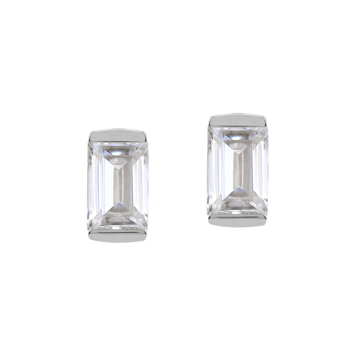 Silvershake 6X4mm Emerald Cut Baguette Shape Cubic Zirconia White Gold Plated 925 Sterling Silver Business Attire Stud Post Earrings April Gemstone Birthstone Jewelry for Women - Silvershake-store