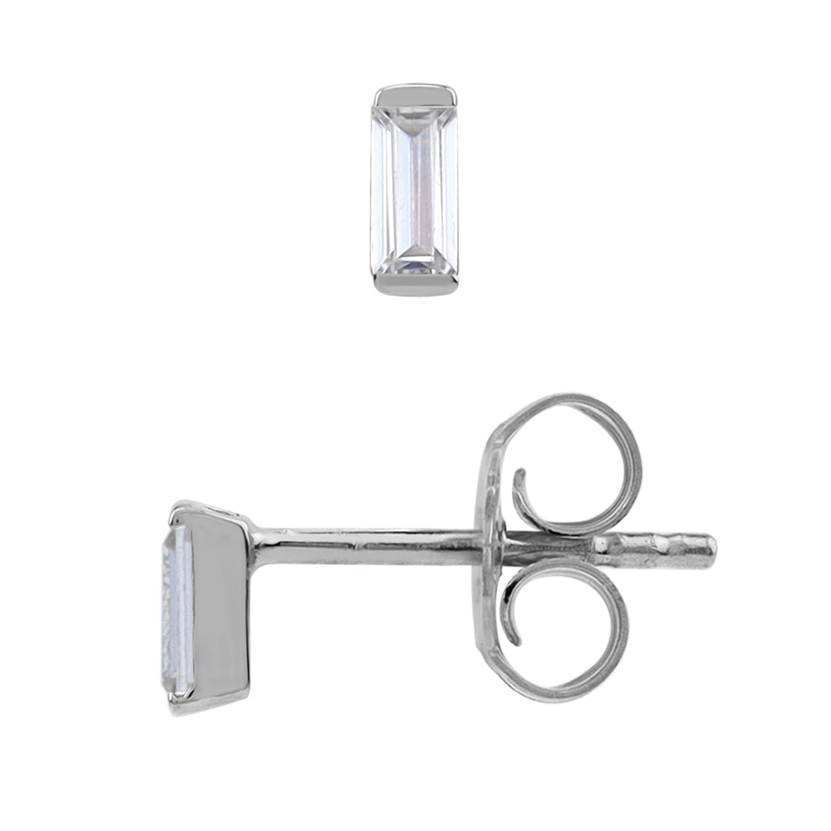 Silvershake 4X2mm Extra Petite Baguette Shape Cubic Zirconia White Gold Plated 925 Sterling Silver Minimalist Stud Earrings April Gemstone Birthstone Jewelry for Women - Silvershake-store