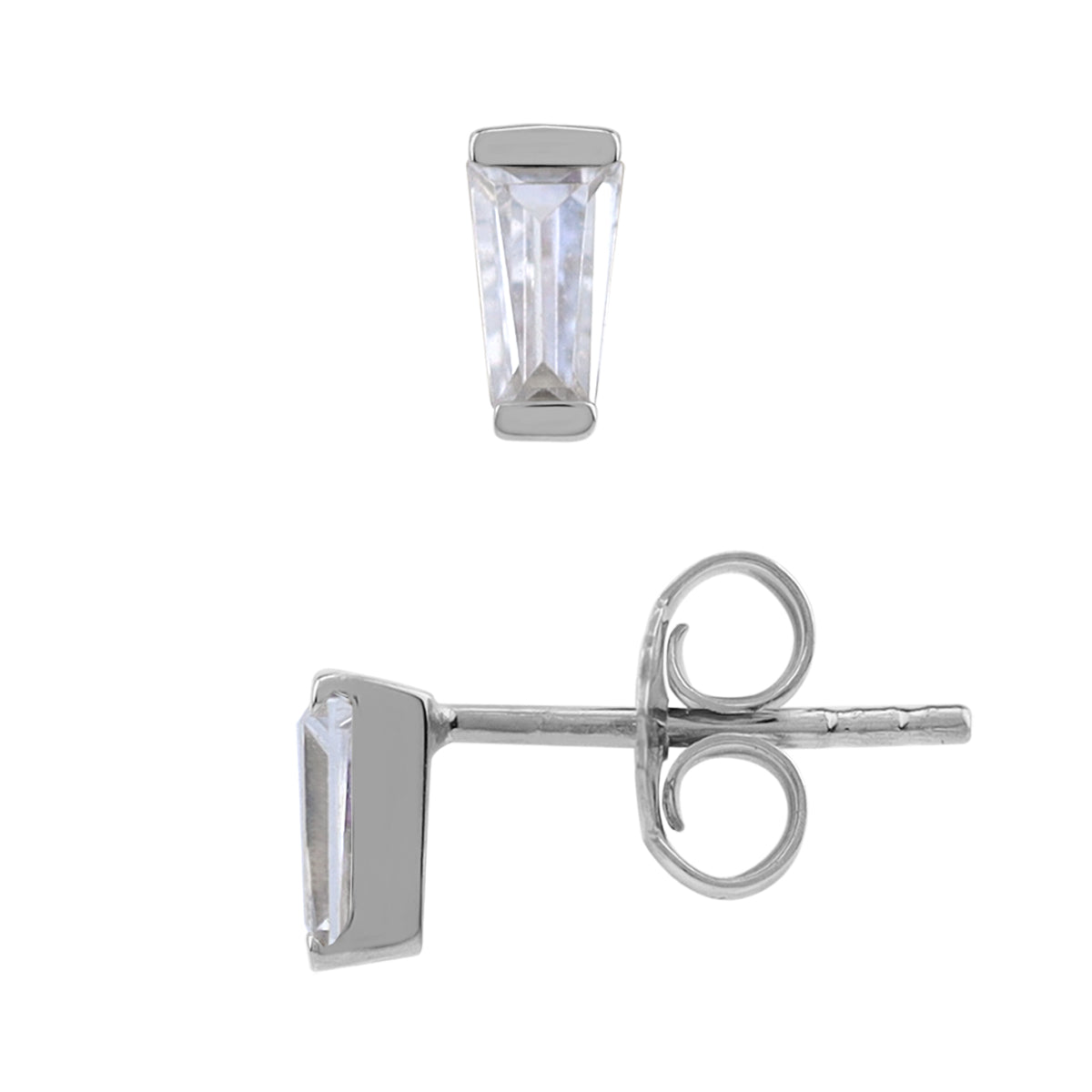Silvershake 5X3mm Petite Created Tapered Baguette Shape Cubic Zirconia White Gold Plated 925 Sterling Silver Business Attire Stud Post Earrings April Gemstone Birthstone Jewelry for Women - Silvershake-store