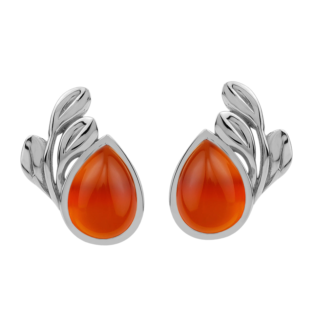 Silvershake 8X6mm Genuine Pear Shape Orange Carnelian White Gold Plated 925 Sterling Silver Leaf Casual Stud Post Gemstone Earrings Jewelry for Women - Silvershake-store
