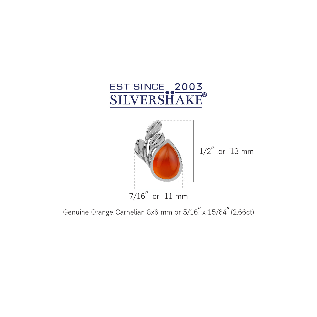 Silvershake 8X6mm Genuine Pear Shape Orange Carnelian White Gold Plated 925 Sterling Silver Leaf Casual Stud Post Gemstone Earrings Jewelry for Women - Silvershake-store