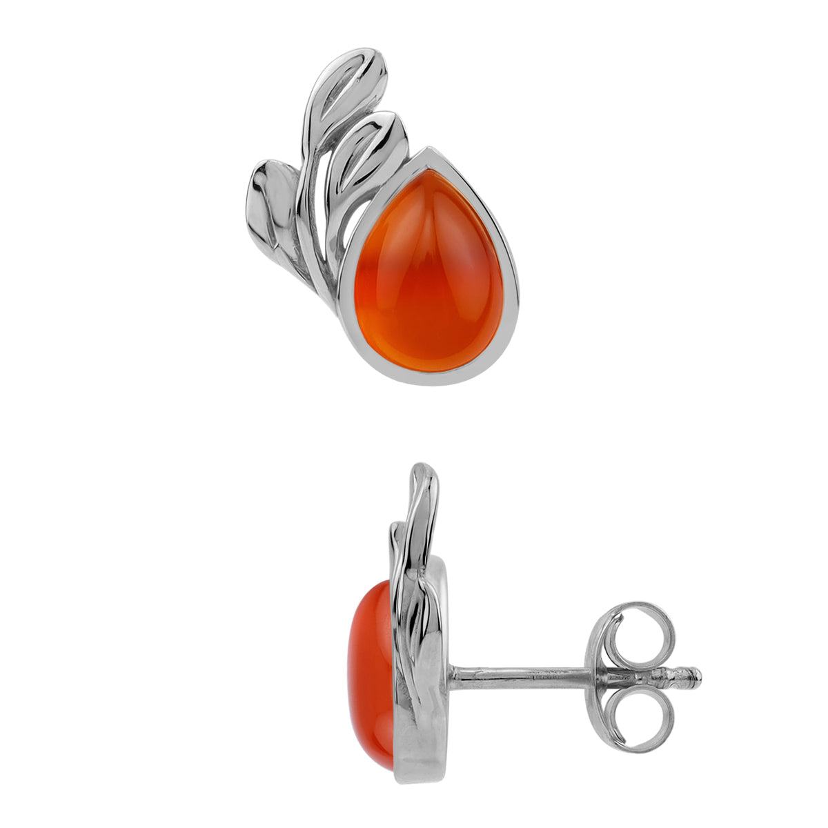 Silvershake 8X6mm Genuine Pear Shape Orange Carnelian White Gold Plated 925 Sterling Silver Leaf Casual Stud Post Gemstone Earrings Jewelry for Women - Silvershake-store