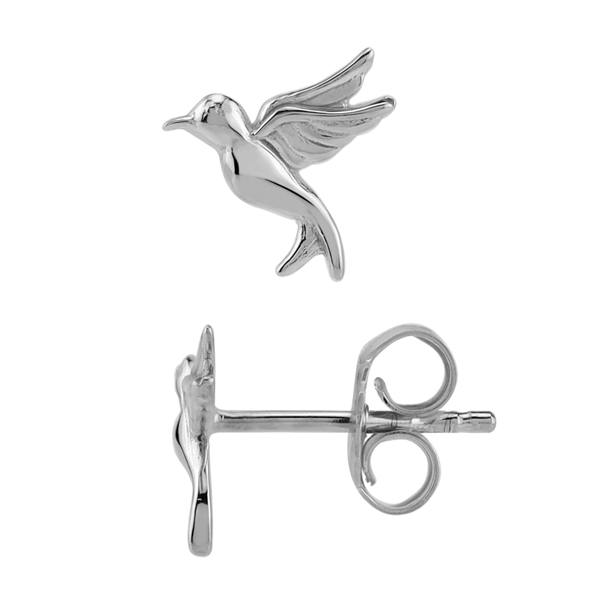 Silvershake 9MM Petite White Gold Plated 925 Sterling Silver Minimalist Flying Bird Casual Stud Earrings Jewelry for Women - Silvershake-store