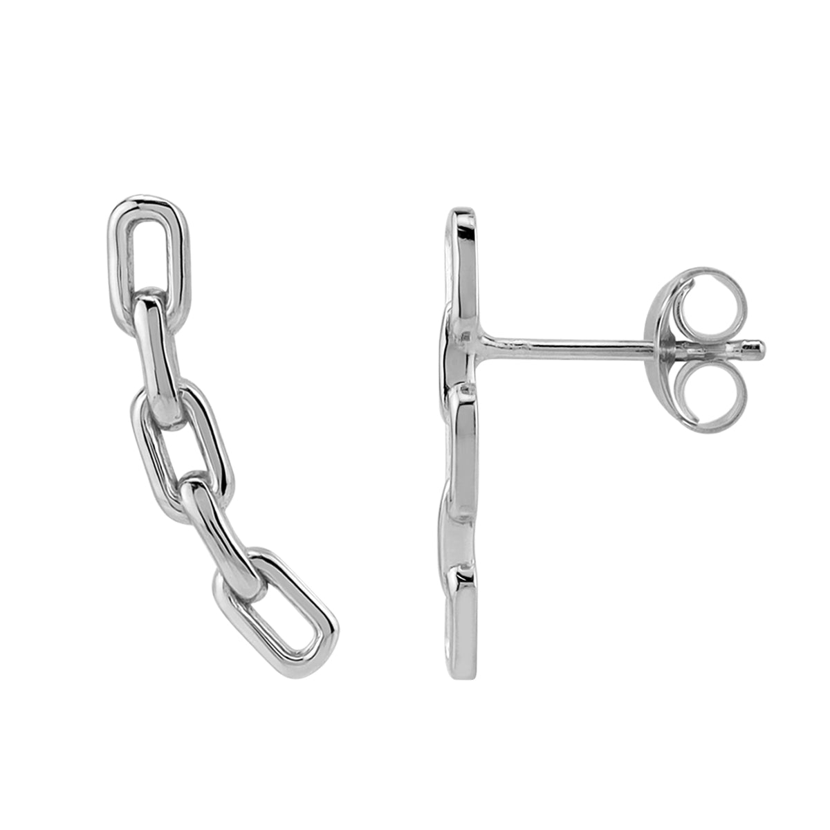 Silvershake White Gold Plated 925 Sterling Silver Minimalist Vertical Rectangle Paperclip Chain Geometric Casual Climber Horizontal Stud Earrings Jewelry for Women - Silvershake-store