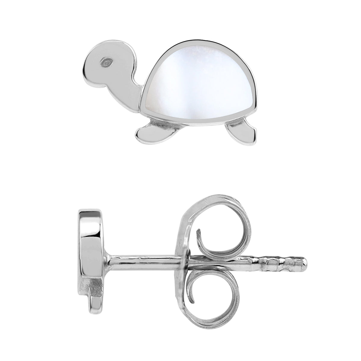 Silvershake Petite Mother Of Pearl Inlay White Gold Plated 925 Sterling Silver Minimalist Turtle Sealife Casual Stud Earrings Jewelry for Women - Silvershake-store