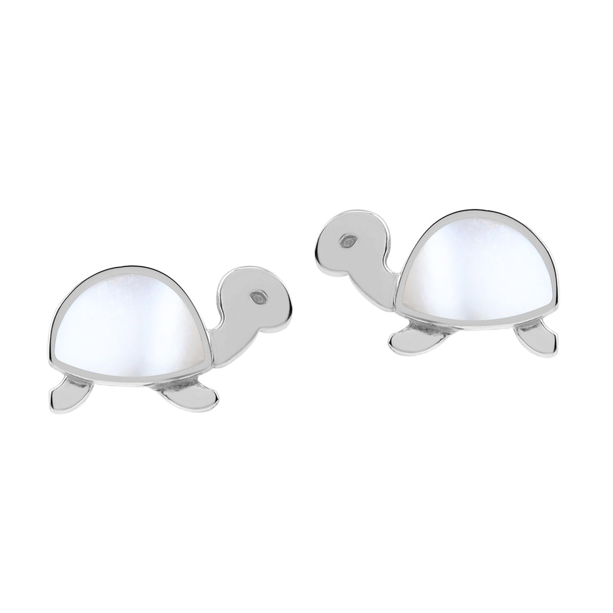 Silvershake Petite Mother Of Pearl Inlay White Gold Plated 925 Sterling Silver Minimalist Turtle Sealife Casual Stud Earrings Jewelry for Women - Silvershake-store