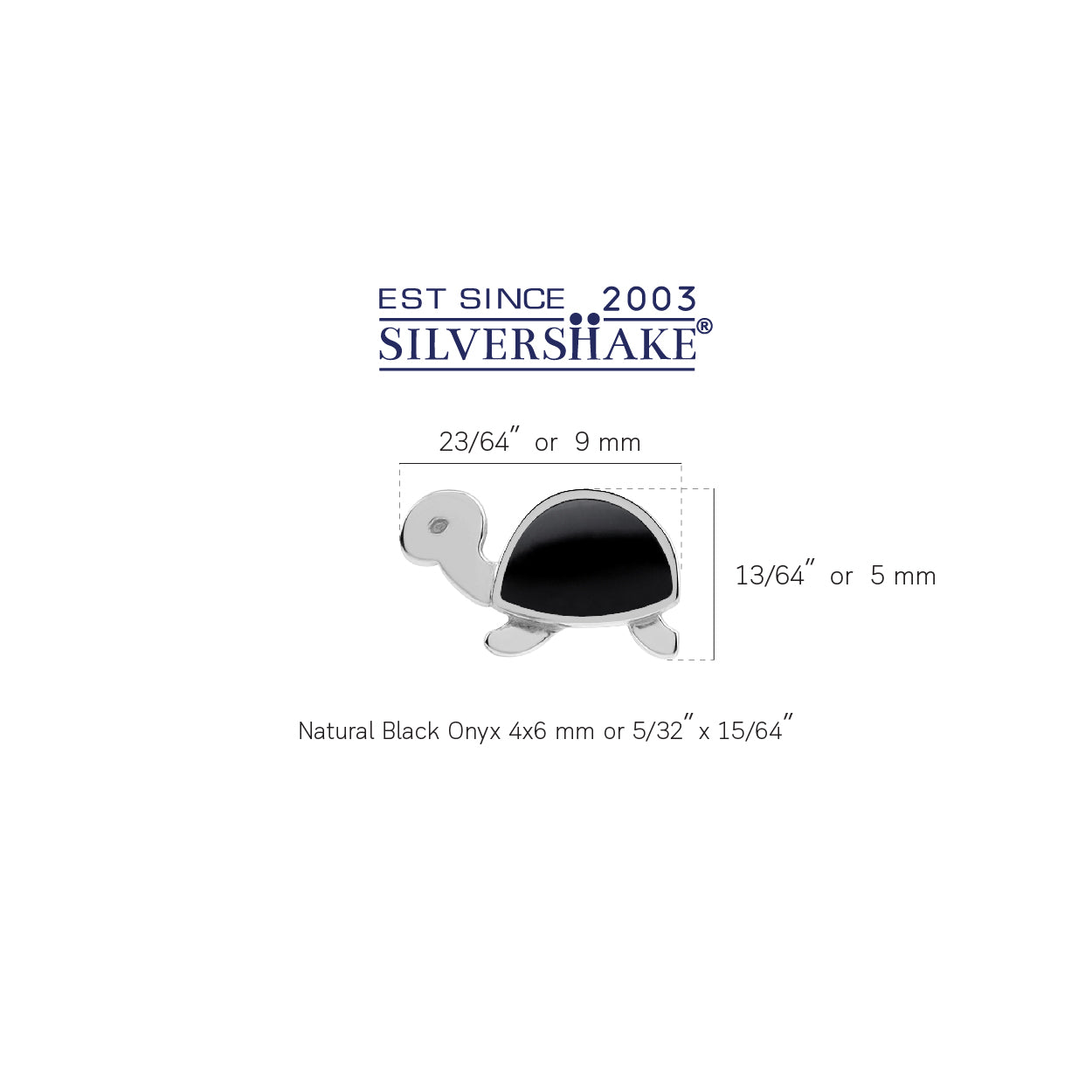 Silvershake Petite Natural Black Onyx Stone Inlay White Gold Plated 925 Sterling Silver Minimalist Turtle Sealife Casual Stud Earrings Jewelry for Women - Silvershake-store